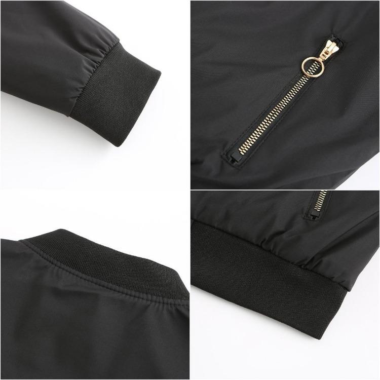 Bomber Jacket Women Thin Casual Zipper Long Sleeves Side Pockets Autumn Spring Outer Wear
