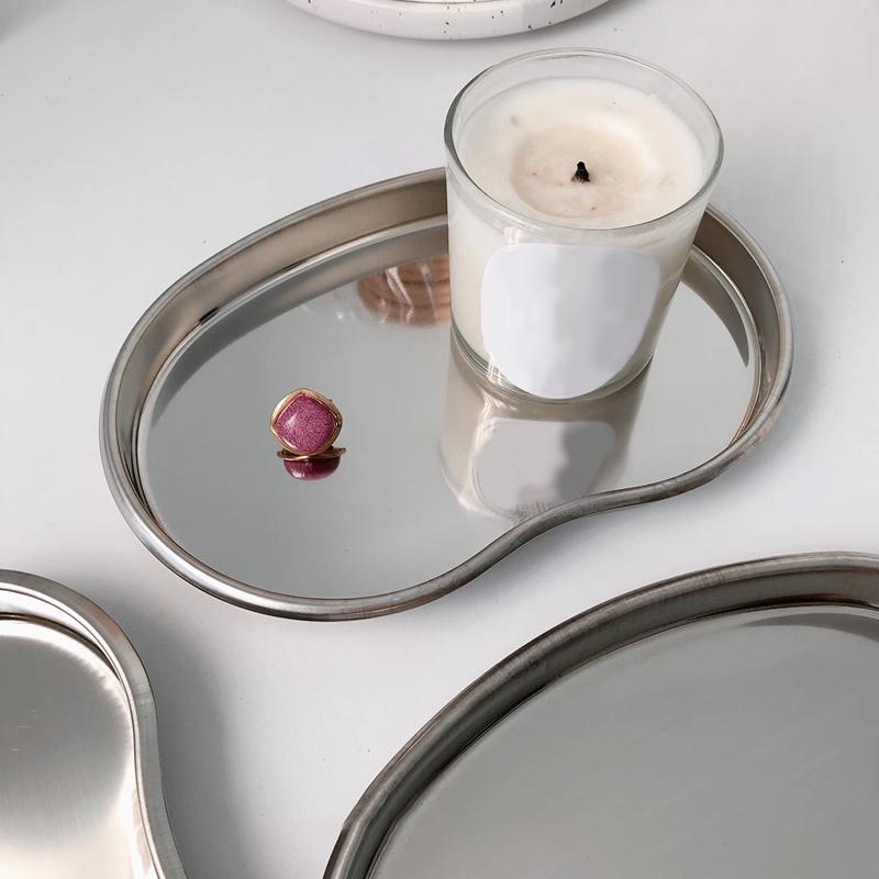 1PC Stainless Steel Tray Multi Functional Jewelry Storage Tray Cosmetic Tattoo Accesory Elbow Tray Irregular Design SML