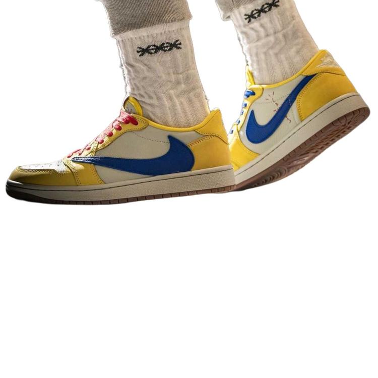 Travis Scott x Air Jordan 1 Retro Low OG SP PS Canary Kids Sneakers Yellow Racer-Blue Light-Silver DZ5909-700