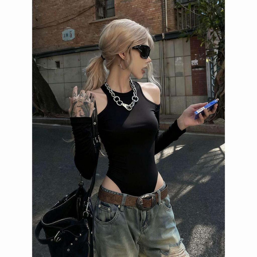 Spicy Off-Shoulder Halter Bodysuit Top - Women's 2025 Autumn Style Slim Fit