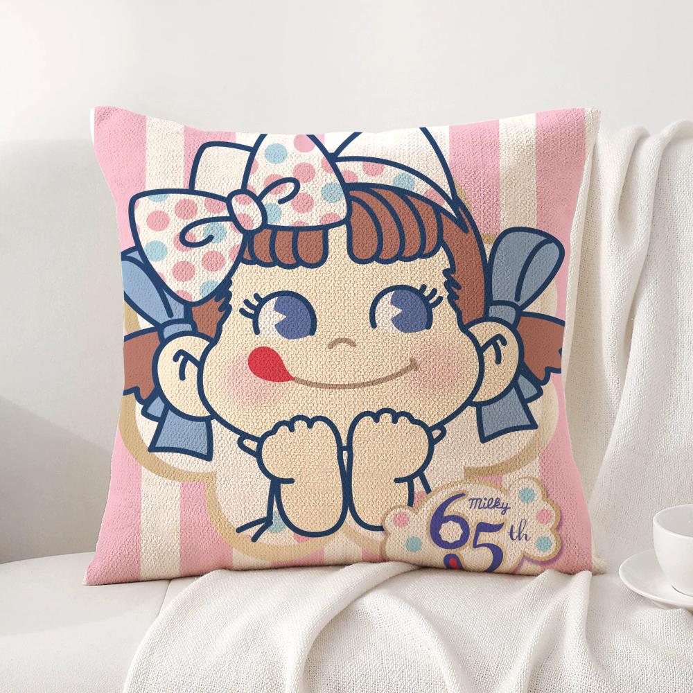 P-Peko L-Lollipop Happy Girl Cushion Cover Natural Linen Pillow Cover Double-Sided Print Cushion Case For Sofa Home Decor Gift
