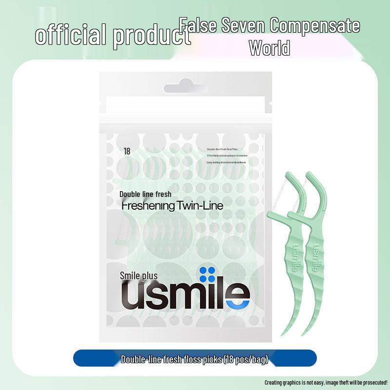 usmile Double Line Fresh Mint Floss Picks - 60 Individually Wrapped Portable Sticks