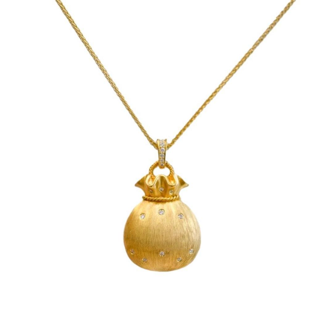 Rose Gold Diamond Lucky Bag Pendant Necklace - Elegant Chinese Style for Women