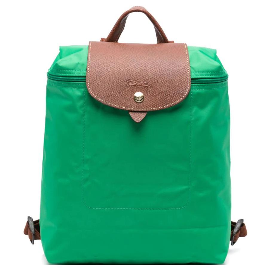 Longchamp Embossed Logo Adjustable Shoulder Strap Gold Hardware Button Zipper Closure Nylon Canvas Backpack Women backpack Green L1699089P88 Basic Set (Bag)