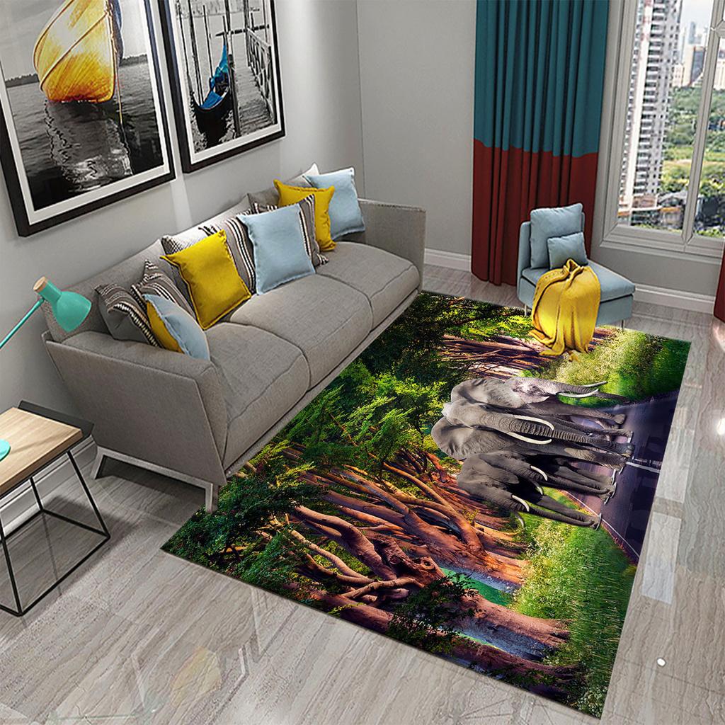 African Elephant Carpet African Animal Rugs for Living Room Bedroom Dining Kitchen Office Bathroom Non-Slip Large Decor Carpet