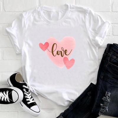 (Dimensioni europee) T-shirt a Cuore Amore Moda T-shirt Tendenza Acquerello Carina Stampa Donna Abbigliamento Casual Manica Corta T-shirt Grafica