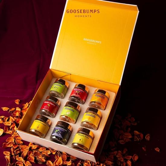 Goosebumps Carnival Gift Box For Diwali Pack of 9 | The Perfect Mix of Tradition | Contains 9 varieties of Signature Masala Fruits | 495 GMS