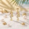 Elegant Pink Clear Rhinestones Seahorse Drop Earrings for Women Gold Color Shell Studs Nautical Ocean Theme Jewelry Summer Gift