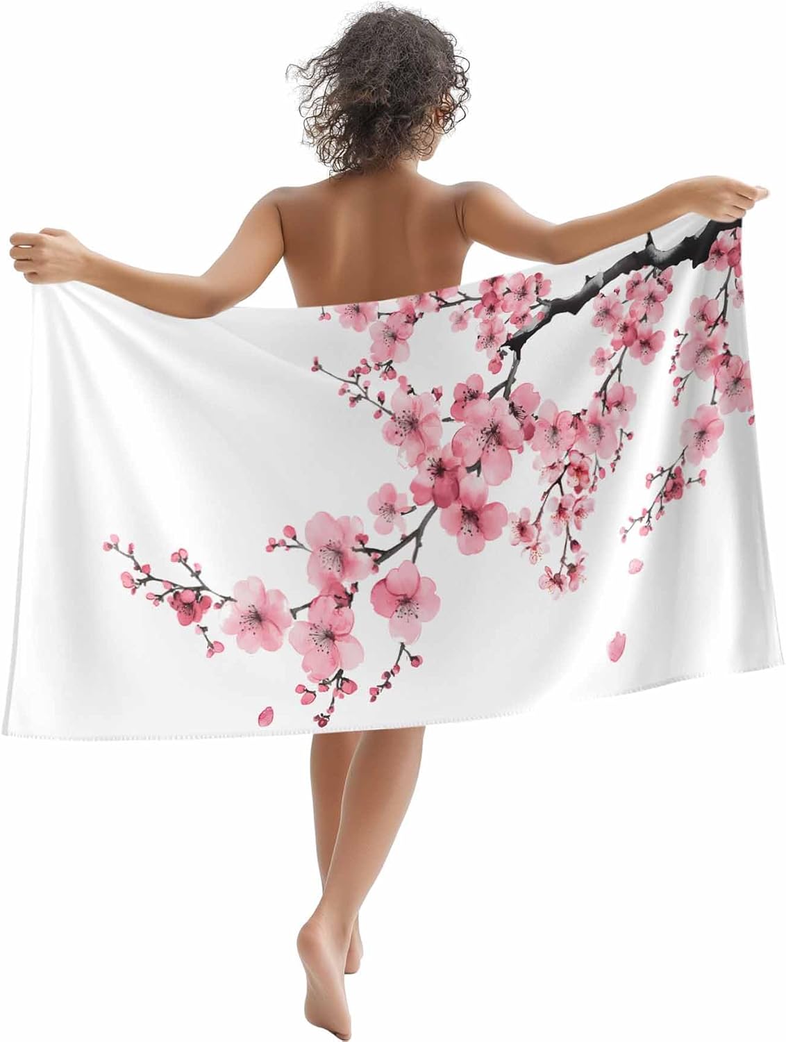 Shanika Chen Pink Microfiber Beach Towel Oversized, Flowers Classic Art Swimming Pool Towels For Adult, Absorbent Sand Free Lightweight Beach