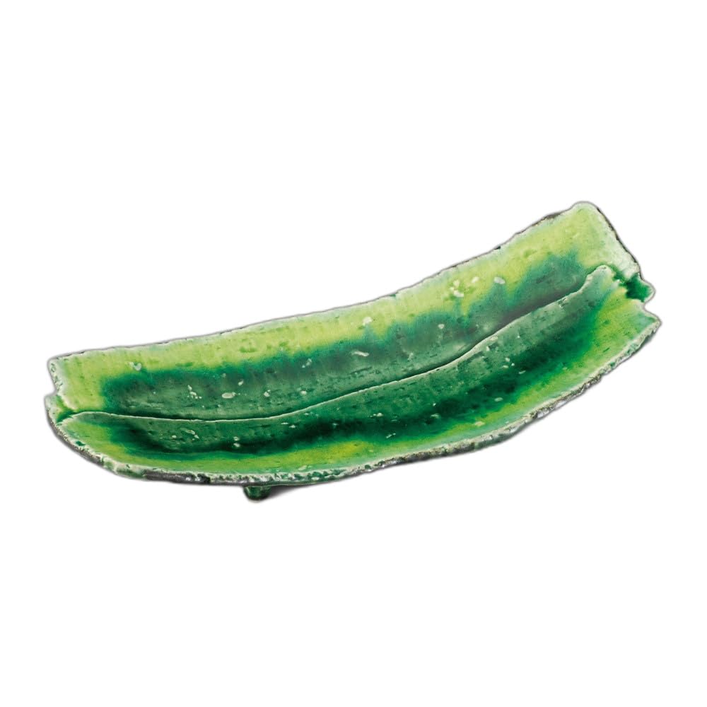 

Green glaze yellow flow laminated long plate Long plate 9.0 [27×11×5.1cm]