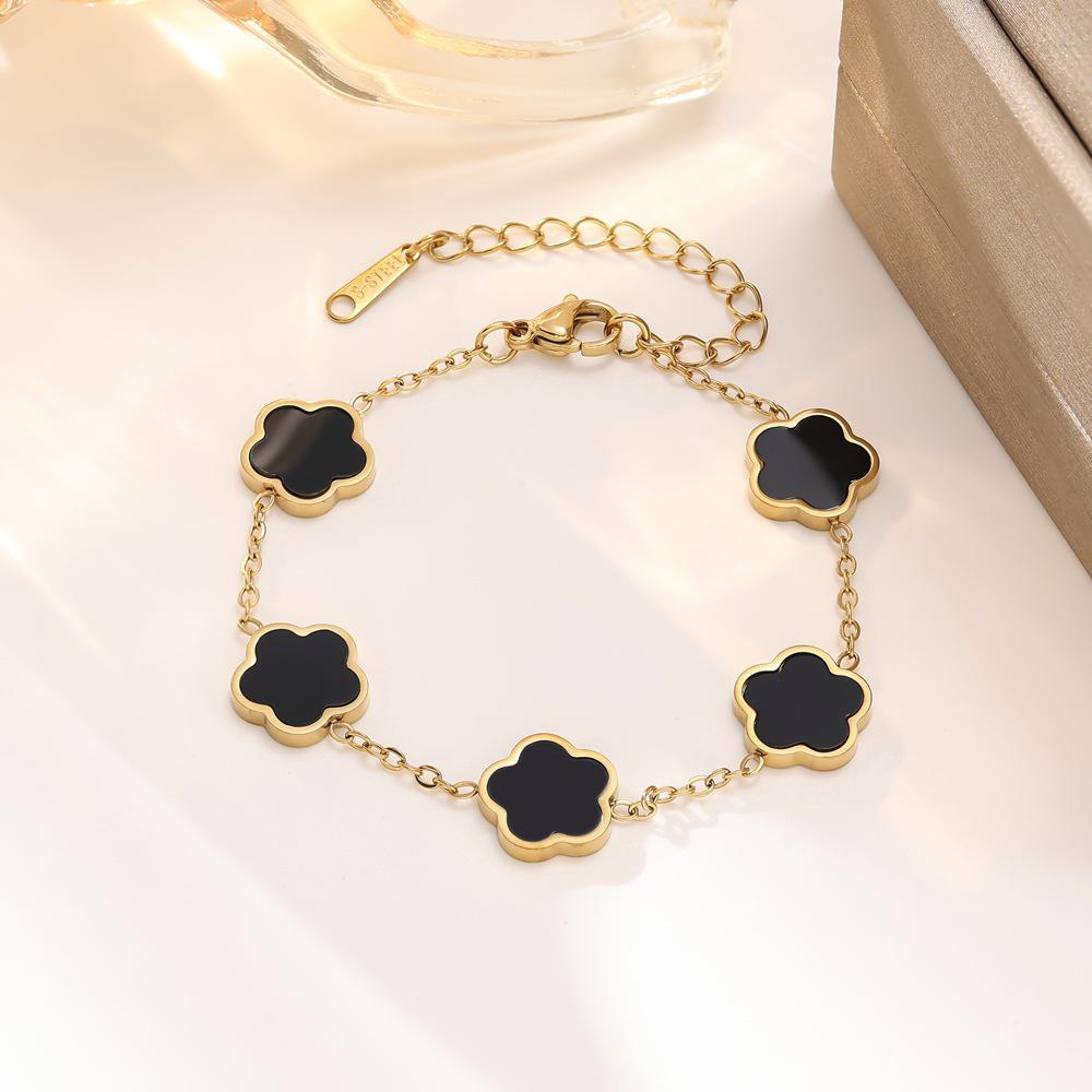 Women's Glossy Pearl Clover Jewelry Set: Bracelet, Necklace, Earrings, Ring