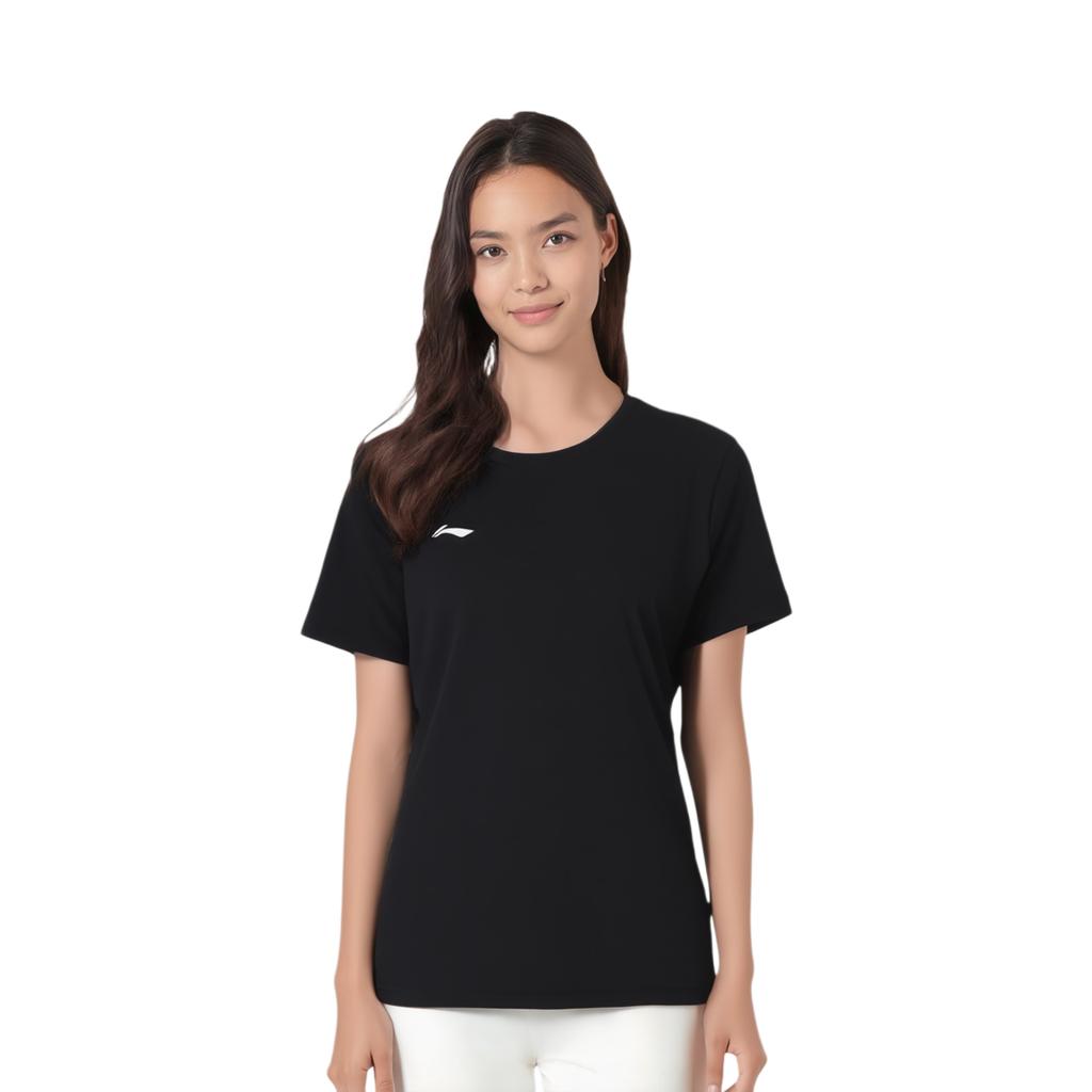 Li Ning Sports Lifestyle Series Solid Color Round Neck Comfortable Versatile Breathable Short Sleeve T-Shirt Women T-Shirts Black ATSU872-1