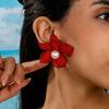 Mesh Petal Stud Earrings Fabric Mesh Stud Earrings Gifts Pearl Geometric Earring