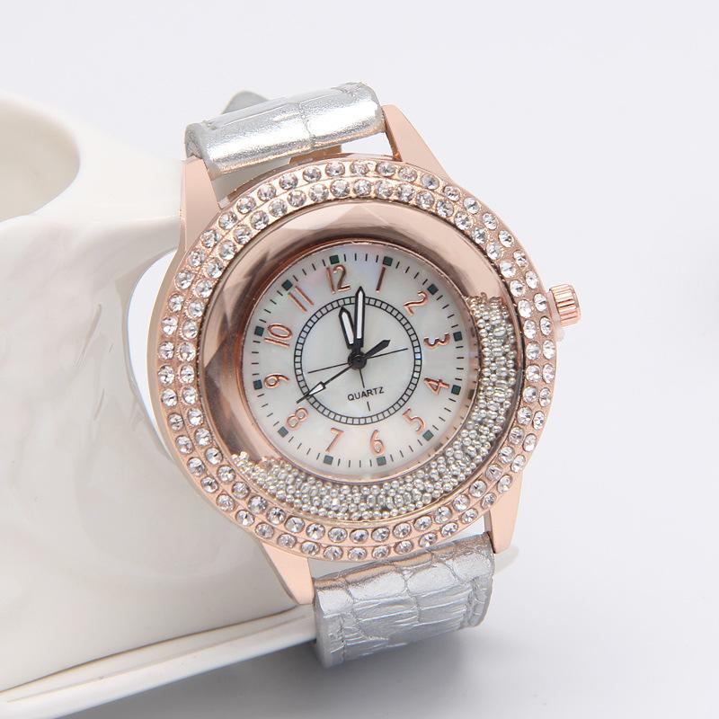 Watch With Quartz Rhinestones Faux Leather Strap Rolling Ball Round Women Dial