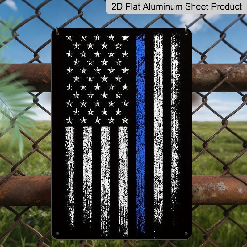 

2D Flat, 1pc American Flag Thin Blue Line Metal Tin Sign - 8x12 Inch Vintage Patriotic Wall Decor, Aluminum Sign for Home, Garage, Cafe - Law 20*30cm