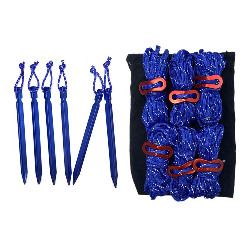 Corda de Barraca Fivelas de Estaca Cordas Refletivas Conjunto com Bolsa de Armazenamento para Acampamento ao Ar Livre Azul