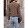 Women Loose Round Neck Pleated Puff Long Sleeve Solid Color T Shirt Top