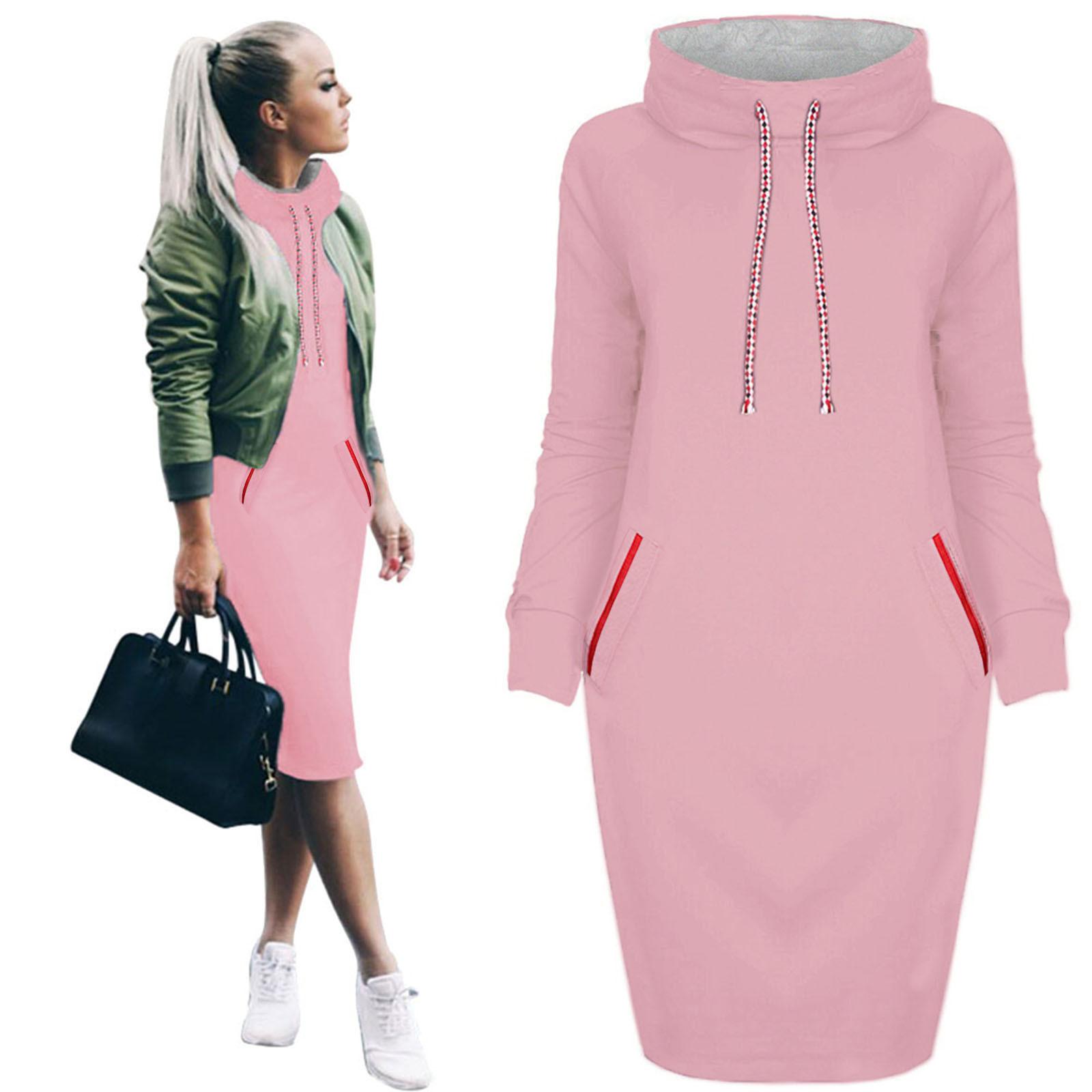 

Women Casual Winter Shirt Dress Ladies Long Sleeve Sweatshirt Dress M розовый