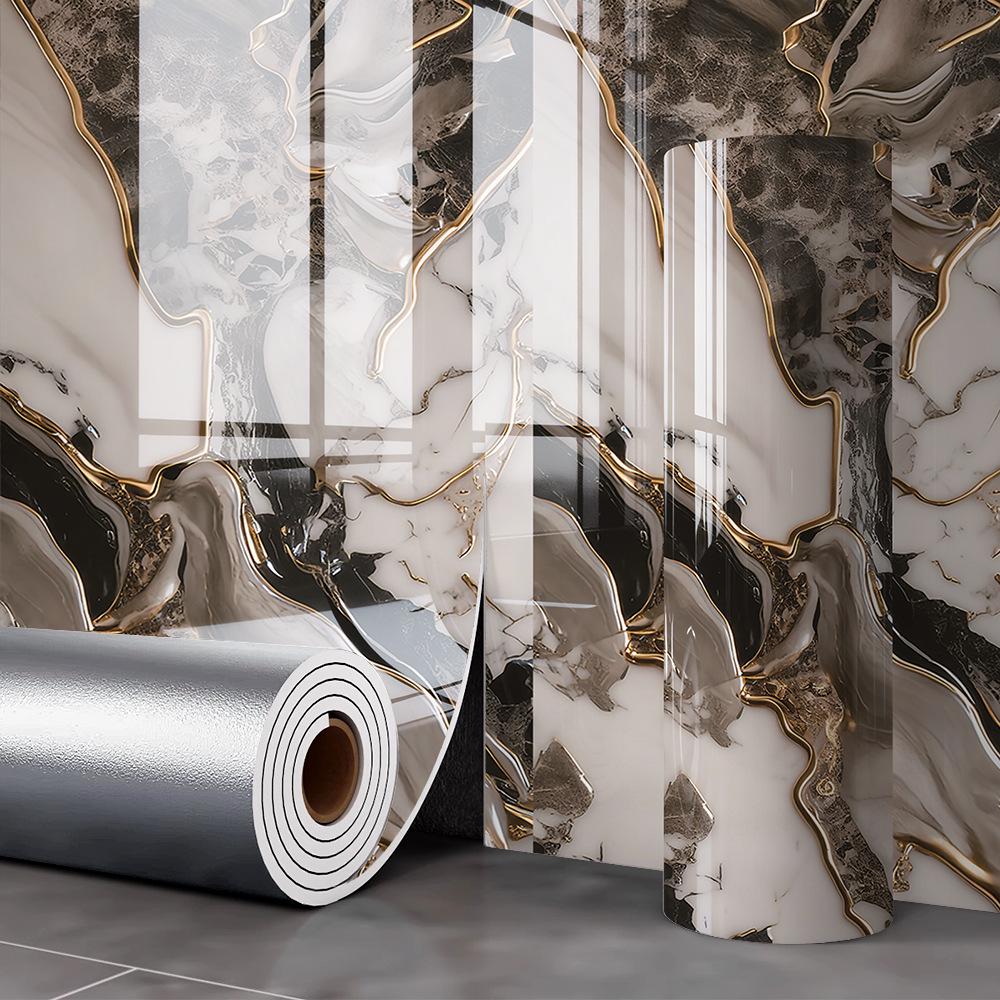 Waterproof Marble Tile-Look Wall Stickers for Living Room/Bathroom Renovation