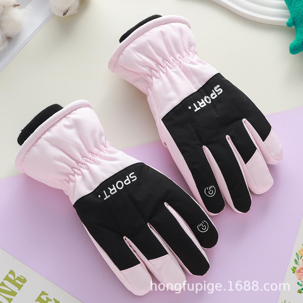 Children's Ski Gloves for Winter Boys and Girls Thickened Water-splashing Cycling Outdoor Plus Velvet Windproof Cold Warm Gloves
