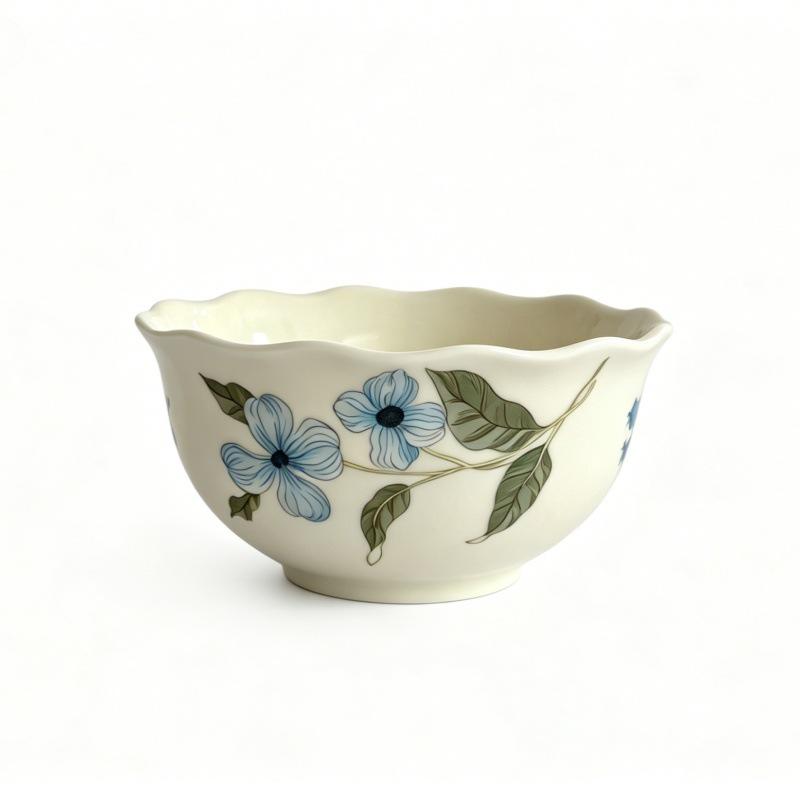 Japanese Ceramic Bluebell Lace Rice & Soup Bowl - Elegant Tableware