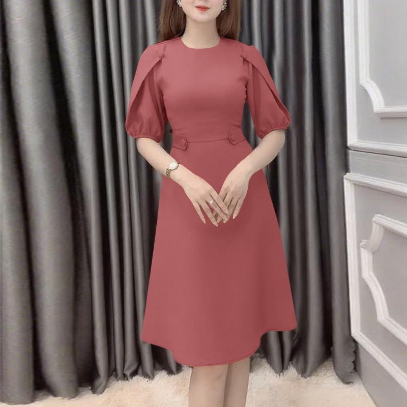 

ZANZEA Женское повседневное летнее платье с круглым вырезом и коротким рукавом 3XL розовый