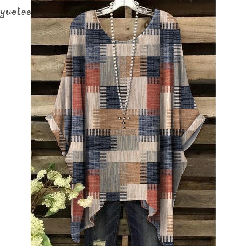

Elegant Bohemian Women s T-Shirt Floral Butterfly Print Asymmetrical Hem Round Neck Versatile and Machine Washable Summer 1XL