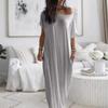 2025 Trendy European & American Women's Solid Short-Sleeve Long Summer Dress