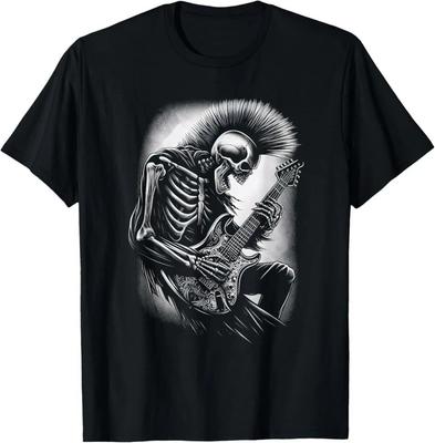 Skeleton Guitarist T-Shirt Halloween Rock Star Shredding Graphic Unisex Tee