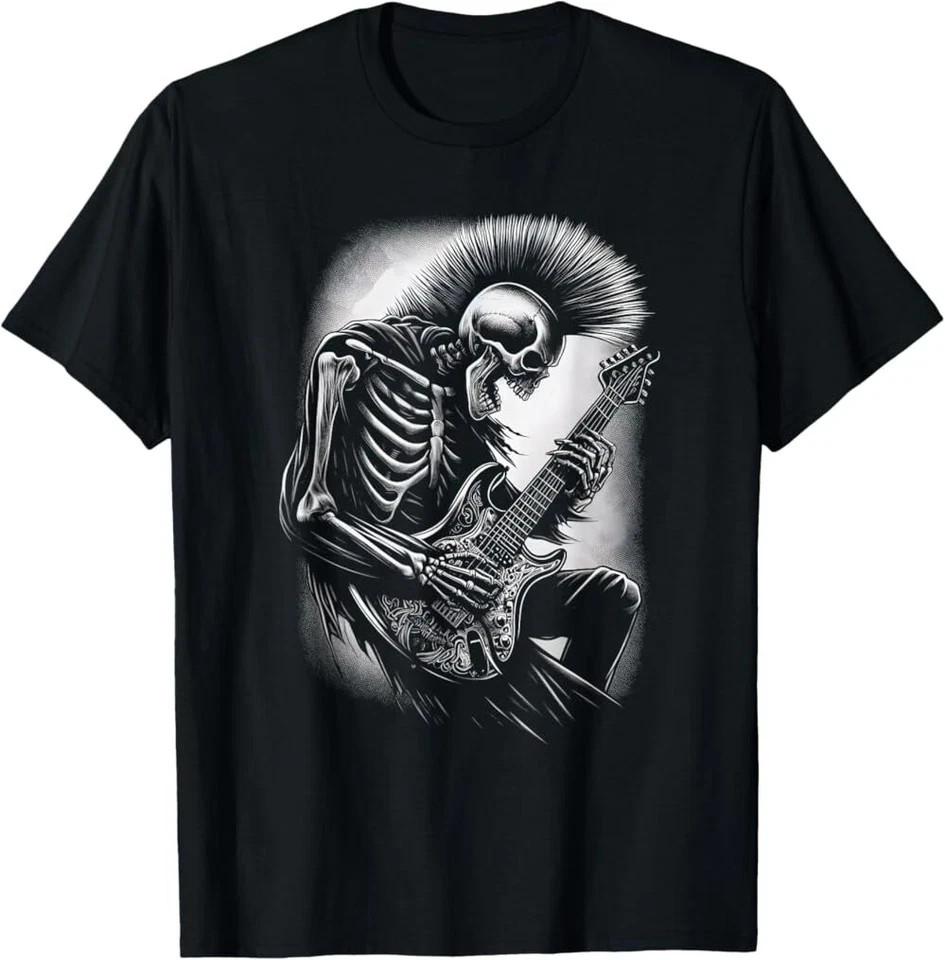 Skeleton Guitarist T-Shirt Halloween Rock Star Shredding Graphic Unisex Tee S