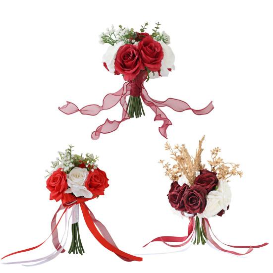 Bröllopsbuketter för Brud Brudtärna Konstgjord Fusk Silke Ros Blomma Brudbukett för Bröllop Bal Ceremoni Hemkomst Jubileum Dekor