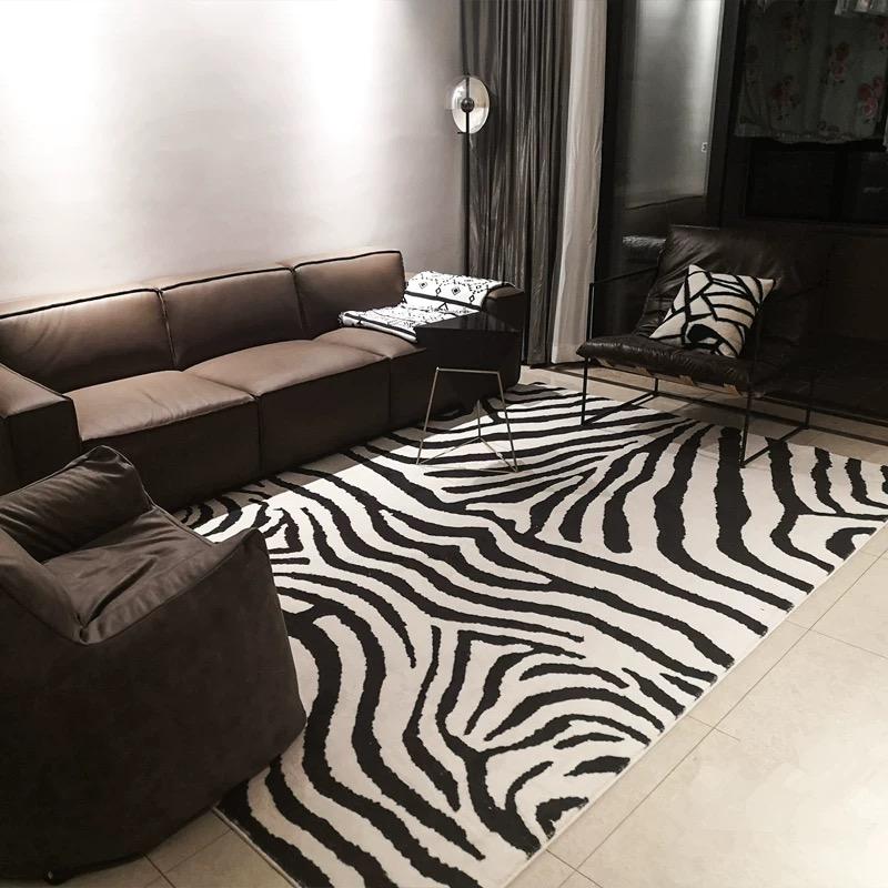 Zebra Black White Striped Area Rug Luxury Artistic Living Room Carpet Soft Comfortable Bedroom Floor Mat Decorative