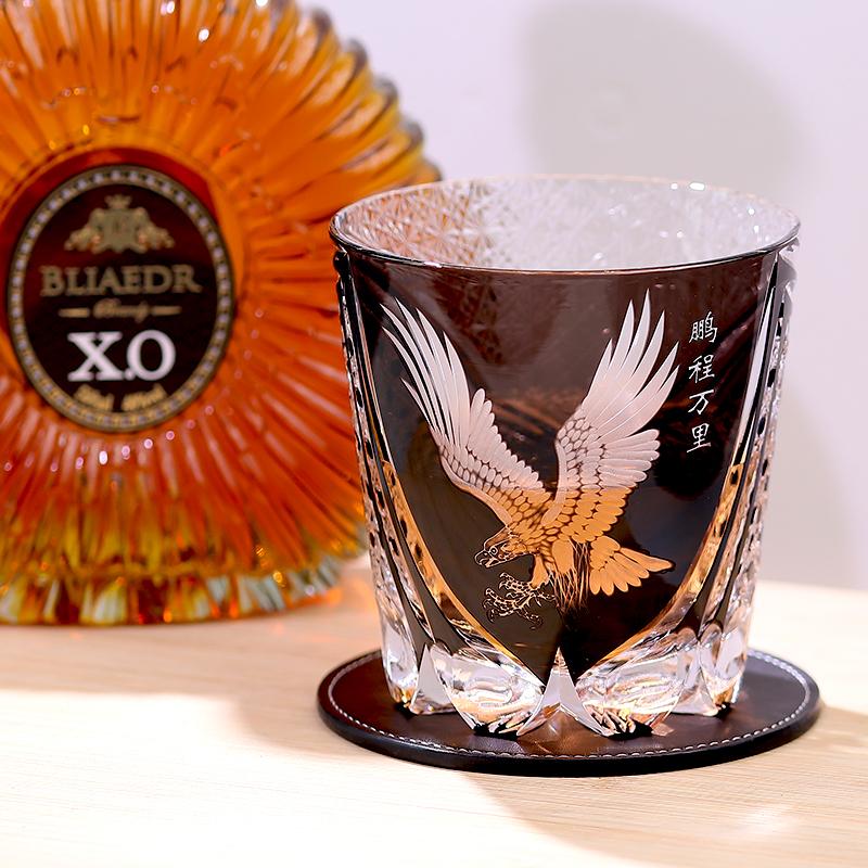 Engraved Old Fashioned Glasses Whisky Glass Vintage  Eagle Pattern Glassware 320Ml
