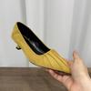 Fashion SUOJIALUN 2025 Autumn Women Pumps Shoes Fashion Pleated Shallow Slip On Single Shoes Pointed Toe Med Heel Dress Pumps Shoes