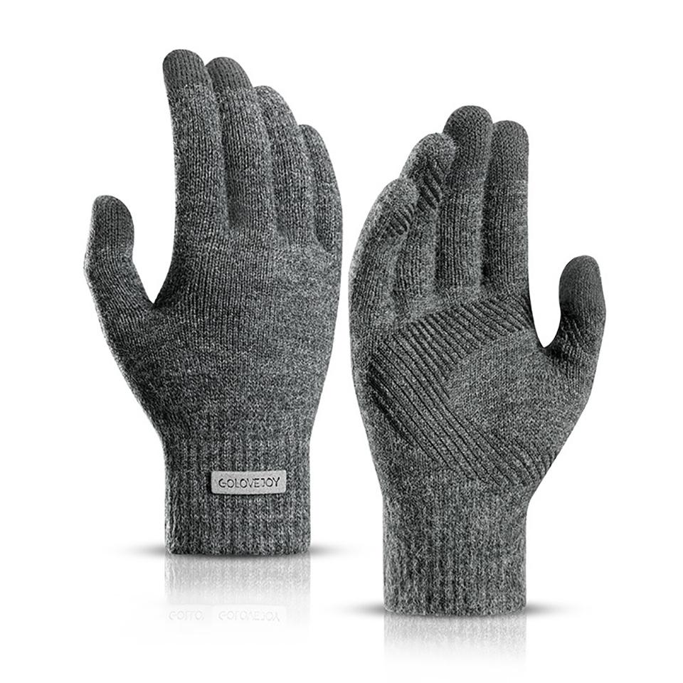 

Loogdeel Men Winter Fleece Gloves Non-Slip Touch Screen Acrylic Soft Thick Knitted Warm Cycling Office Gloves XL сірий колір