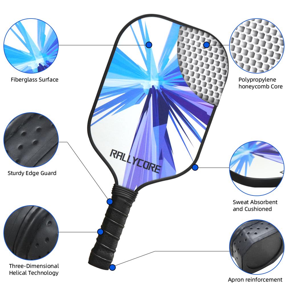 Pickleball Paddles Set of 2 for All Skill Levels, Fiberglass Surface with Polypropylene Honeycomb Core