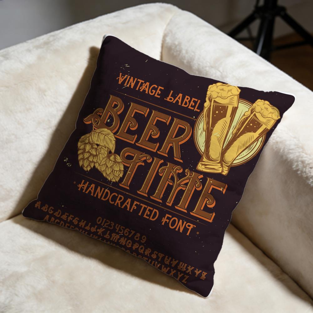 Beer Wine Retro Style Cushion Cover Soft Decorative Pillow Case Suitable For Bedroom Sofa Car Travel Use