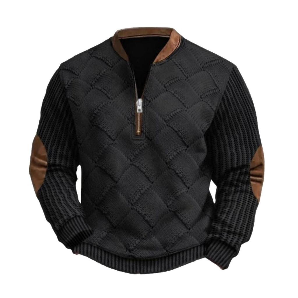 Men's Casual, Trendy, Retro American- Printed Round-neck Long-sleeved Half-pull Hoodie