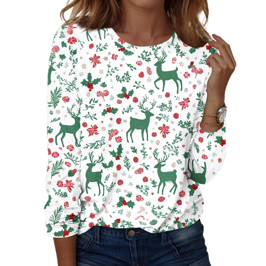 Women's Fashion Casual H Printed V-Neck Long Sleeve Decorative Button T-Shirt Tops