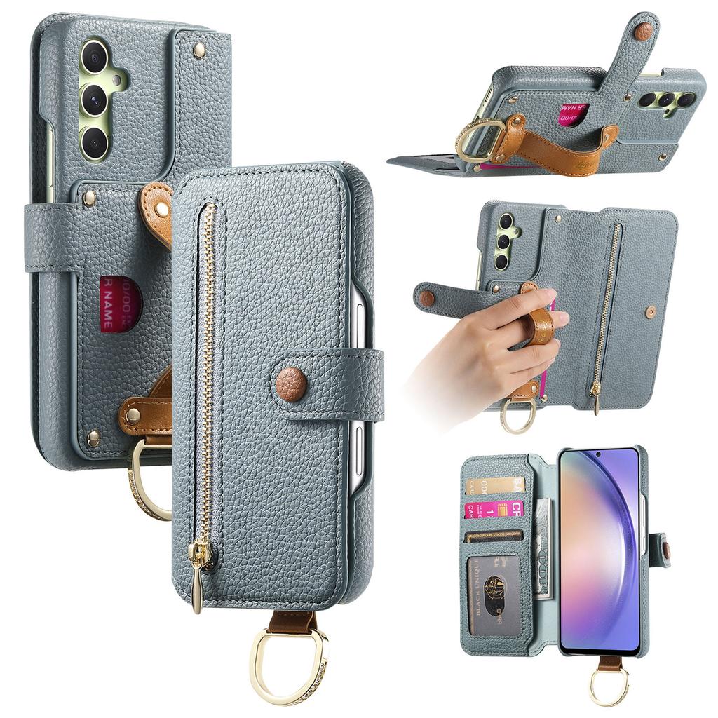 3-in-1 Leder-Brieftasche für Samsung A13/A14/A15/A17...S21/S22/S23...Stoßfest + Ständer + RFID-Schutz | Kristall-Akzentuierter Ring & Kartenfächer