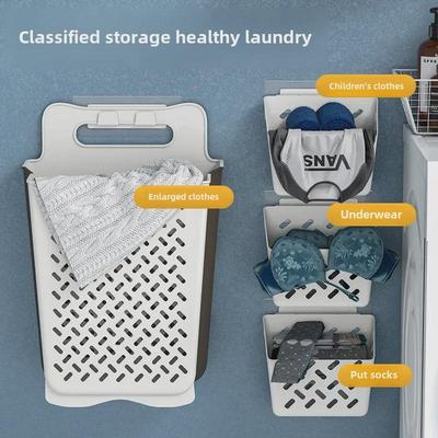 Κρεμαστό Καλάθι Απλύτων: Αναδιπλούμενος Χώρος Αποθήκευσης για Άπλυτα Ρούχα και Κάλτσες στο Μπάνιο.