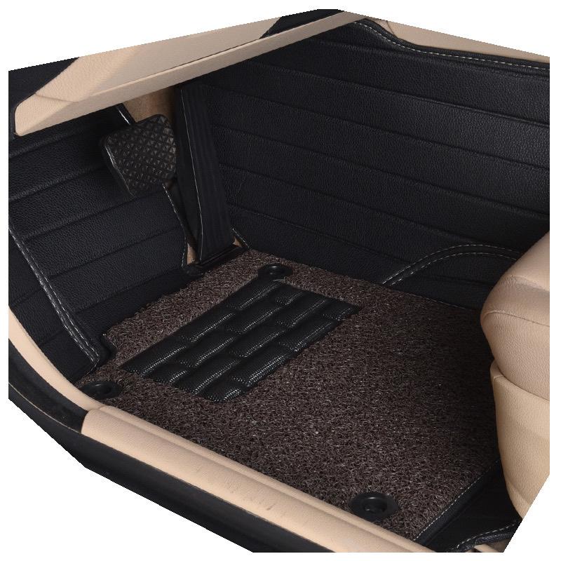 Custom Leather Striped Double-Layer Car Floor Mats with Full Surround Protection