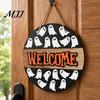 Eye-catching Halloween Sign Hanging Door Sign, Wooden Front Hanger Wreath, Cute Haunted House Ghost Welcome for Porch Wall Indoor Home Decoration