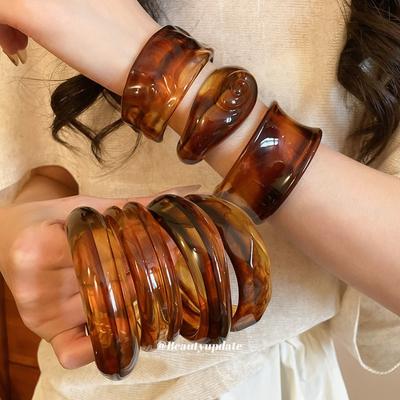Retro Acrylic Smudge Geometric Round Open Bracelet Ethnic Style Bracelet Personality Niche Design Sense Jewelry Women