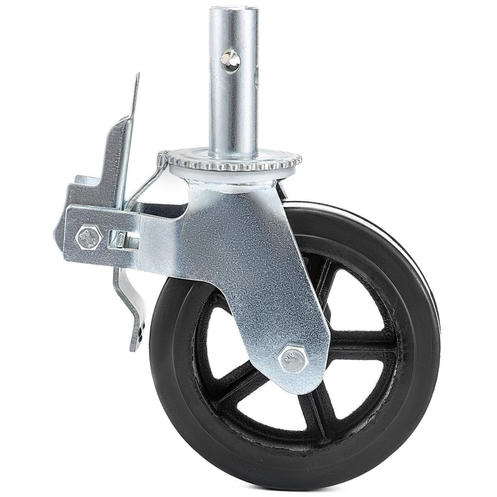 4 Pack 8" X 2" Heavy Duty Scaffolding Rubber Swivel Caster With Dual Locking 1100LBS Capacity Per Wheel
