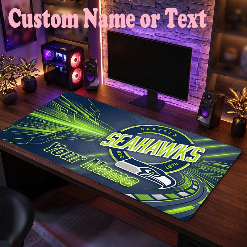 Seattle Seahawks Benutzerdefinierter Name Text Mauspade, Große Schreibtisch-Mausmatte Personalisierte Home-Office-Geschenk