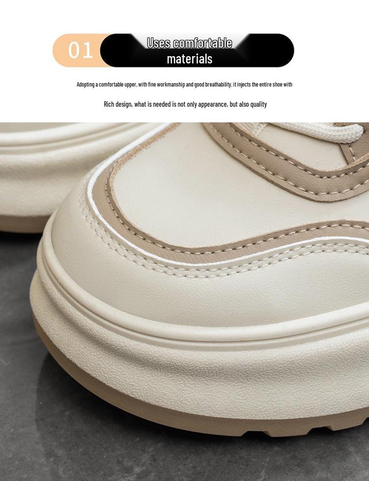 2025 Spring Women's Trendy Korean-Style White Breathable Skate Shoes with Versatile Thick Soles