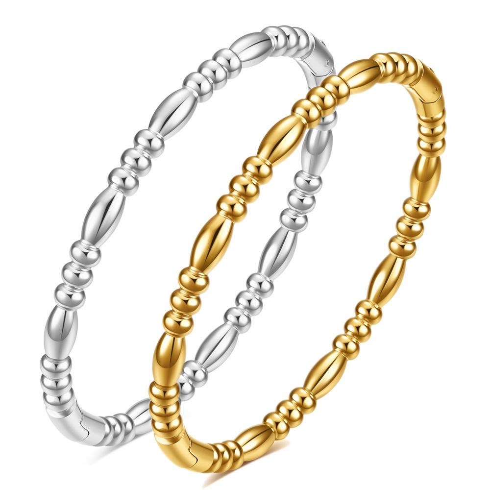 5MM Bamboo Section Titanium Steel Bracelet, 18K Gold-Plated, Versatile & Simple Design