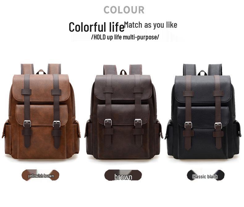 Large-Capacity PU Leather Backpack for Business, School, and Travel