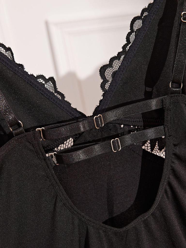 Sexy Lingerie Lace Spliced Pajama Dress & Thong Set